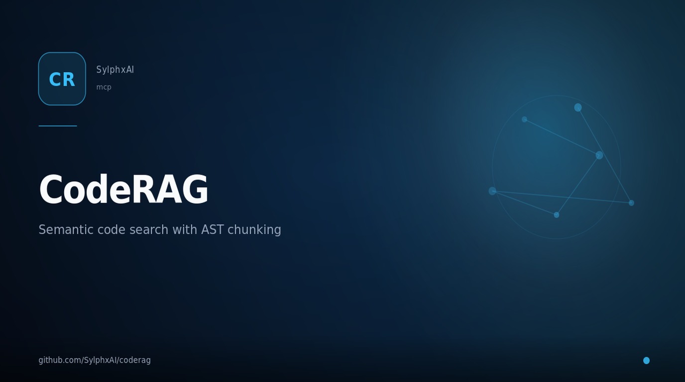 coderag — Lightning-fast semantic code search with AST chunking (15+ languages) - Hybrid TF-IDF + Vector, MCP-ready for AI assistants mcp rag