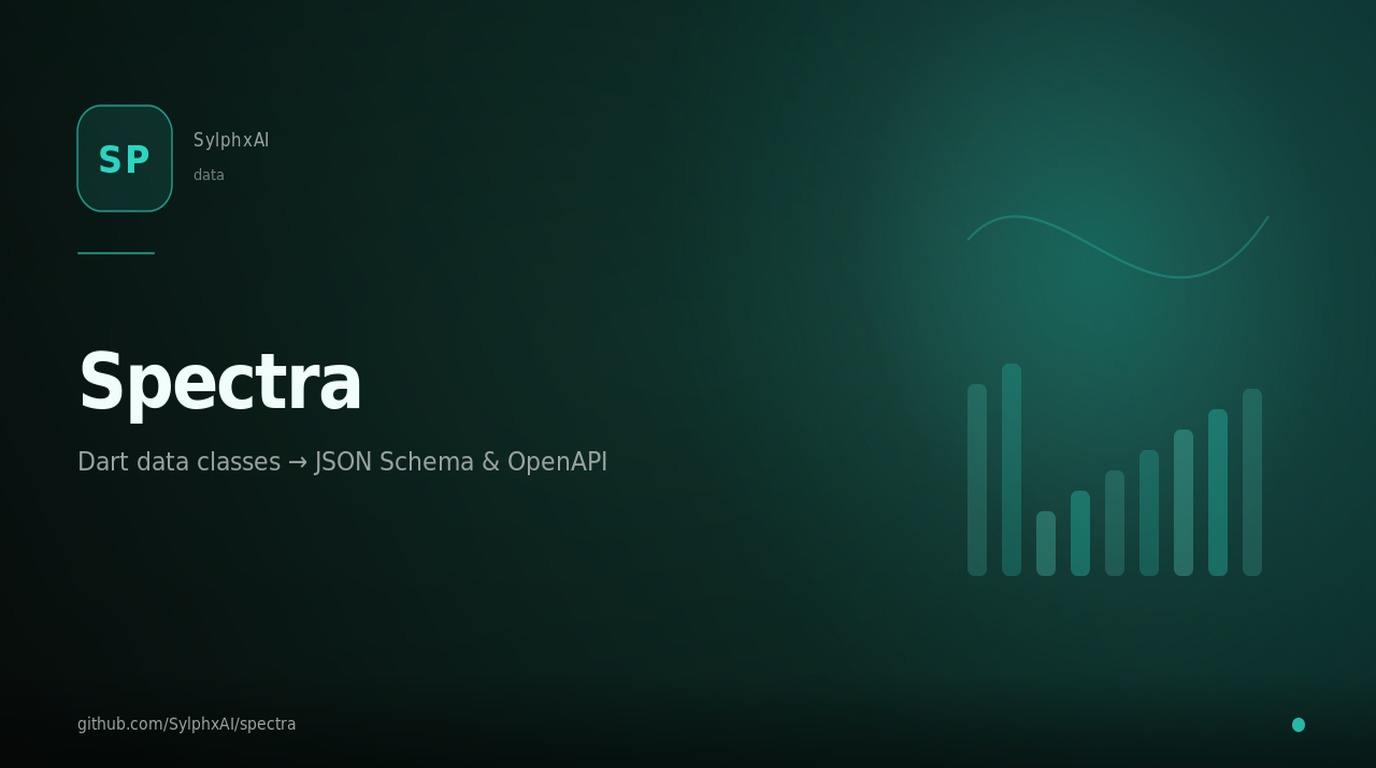 spectra — Transform Dart data classes into JSON Schema, OpenAPI, and Protocol Buffers. Works with Freezed, json_serializable, and plain Dart. mcp
