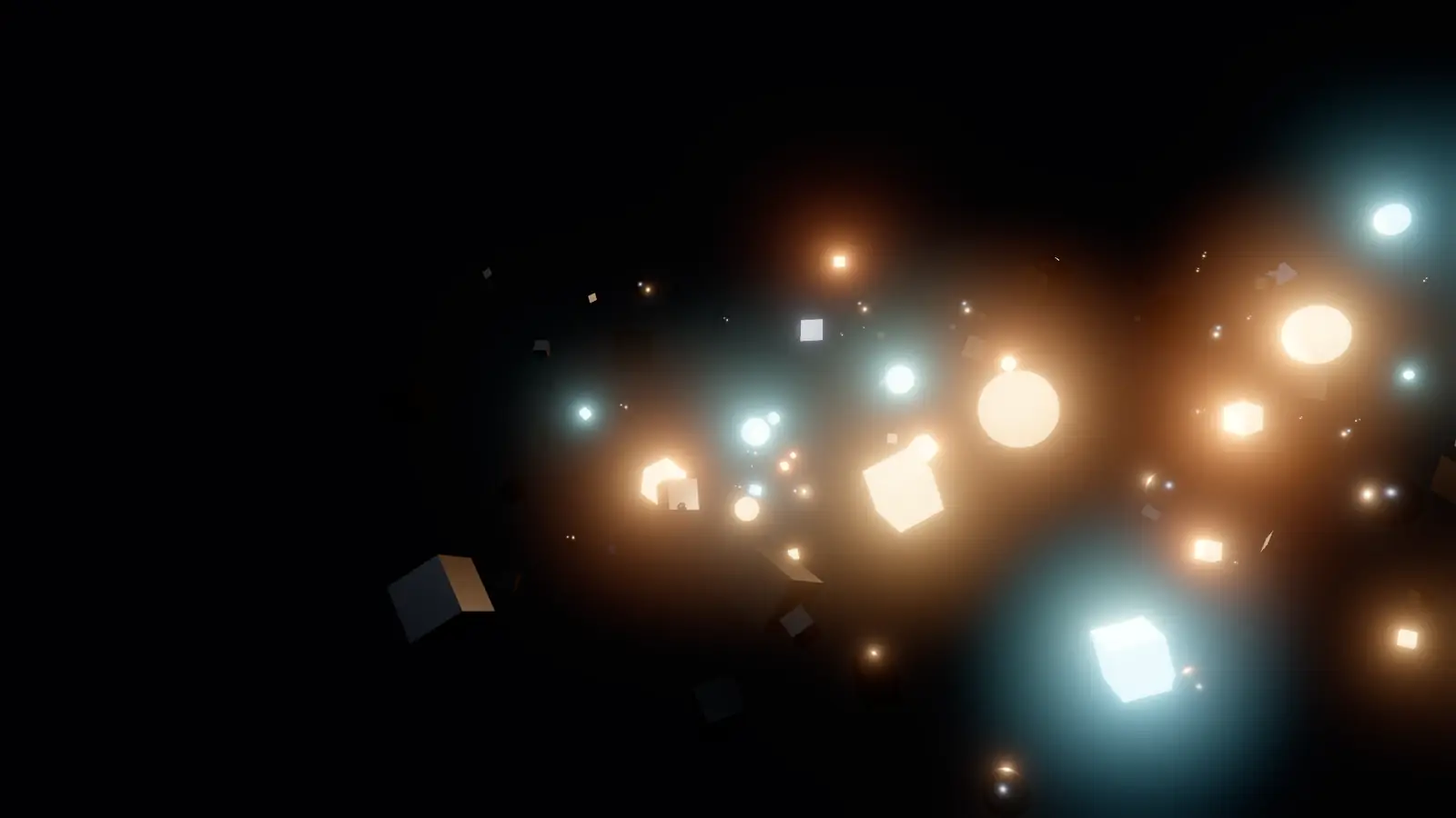 Glowing metal shapes orbiting a core, rendered by Keel Engine